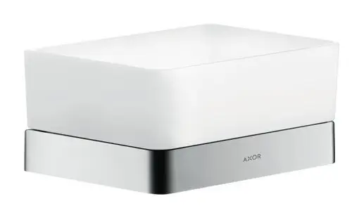 Waschbeckenablage mit rechteckiger, weißer Oberfläche und glänzendem Metallfuß. Produkt von AXOR, geeignet für moderne Badezimmergestaltung.
